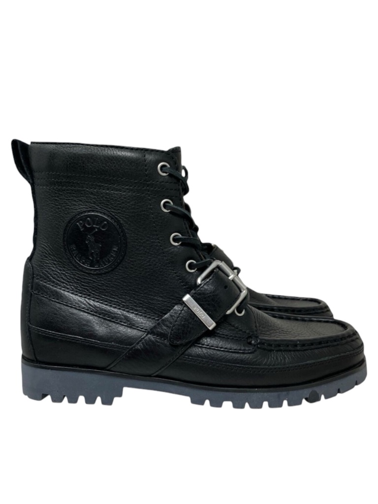 Polo Ralph Lauren Boots Mens 7 Black Leather Ranger Lug Sole Rugged Buckle